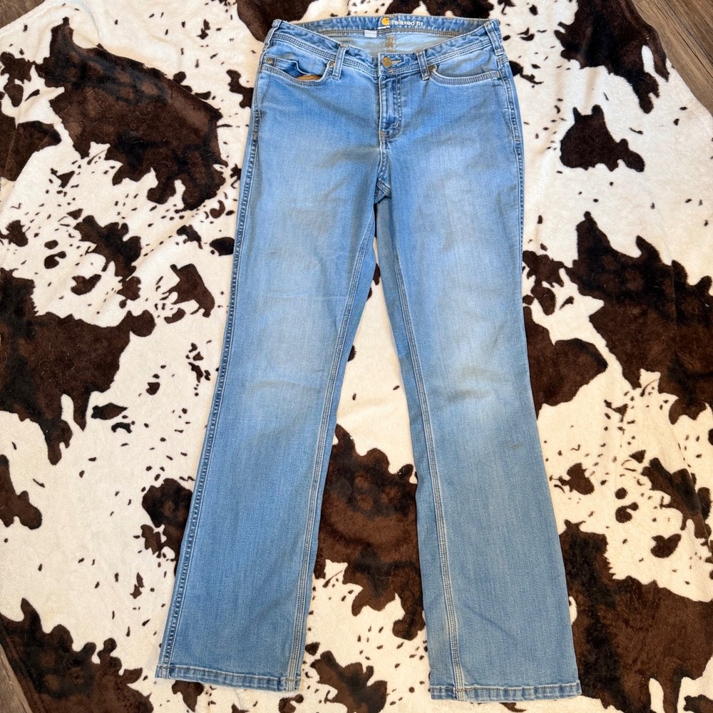 Carhartt Relaxed Fit Jeans Womens 6 Regular Light Blue Workwear Western 100655